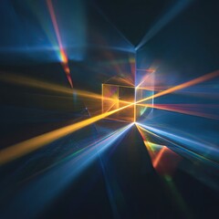 Abstract light rays radiating from a cube