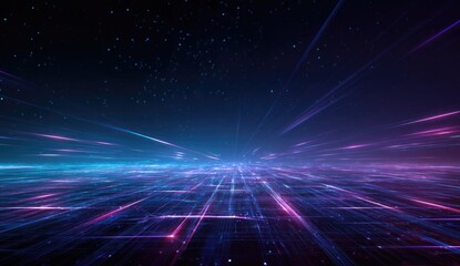 Futuristic digital cityscape at night