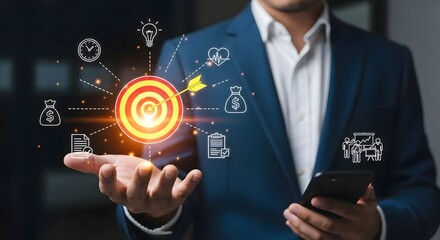 Business goals and strategy achievement concept with target and arrow for marketing success