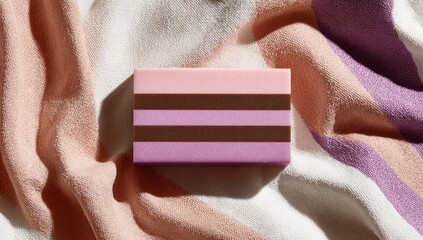 Multi-colored soap bar on striped fabric