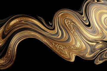 Abstract swirling marbled design in gold and black