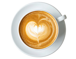 Heart-shaped latte art in white cup