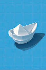A stylized paper boat, white on a teal background