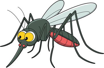 Cartoon mosquito illustration, funny insect drawing, vector mosquito art, bloodsucking bug design, educational biology graphic, disease carrier concept, entomology artwork