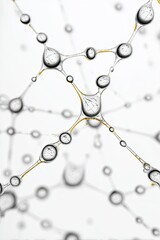 Water droplets forming a network.  A microscopic view of interconnected spheres, like neurons or a complex system