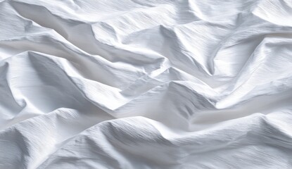 Close-up of crumpled white fabric.  Soft folds and creases