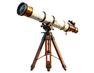 Antique telescope on tripod, cream/white body, brass accents