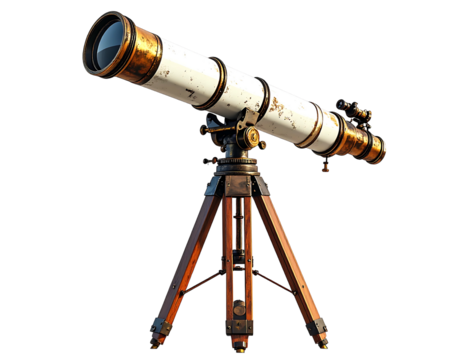 Antique telescope on tripod, cream/white body, brass accents