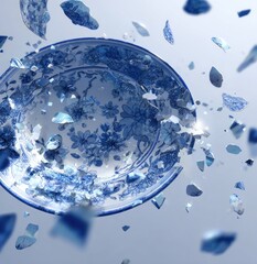 Shattered blue and white porcelain bowl