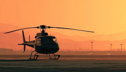 Silhouette helicopter at sunset