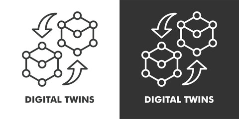 Digital Twins Icon Filled Outline Vector Illustration in Black and White