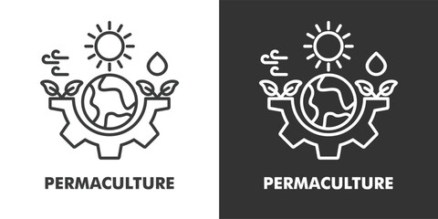 Permaculture Icon Filled Outline Vector Illustration in Black and White
