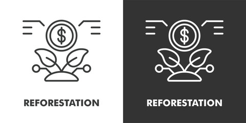 Reforestation Icon Filled Outline Vector Illustration in Black and White