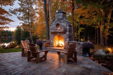 Autumn evening by a stone fireplace