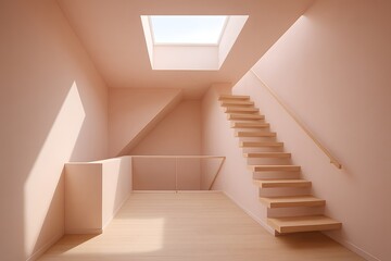 Fototapeta premium Modern Minimalist Interior with Natural Light: Scandinavian Design and Architecture Photography Featuring Pink Walls and Wood Materials in Contemporary Home Decor