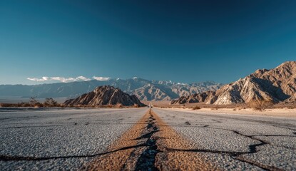 Empty highway disappearing into mountains