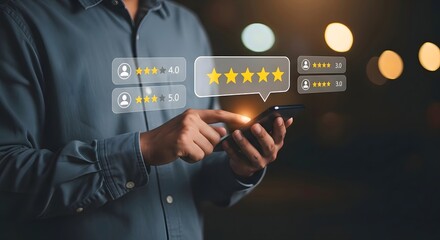 Checking online reviews and ratings on smartphone for business reputation management success