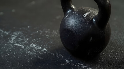 Fototapeta premium Black Kettlebell in a Gym, Fitness Kettlebell, Workout Equipment