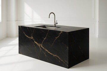 Modern Black Marble Kitchen Countertop with Sink - Stylish and Elegant Interior Decor in Luxury Home Design