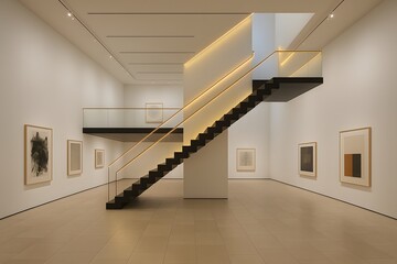 Modern Art Gallery with Minimalist Interior and Stairway Design: Explore Contemporary Art, Urban Architecture, and Creative Spaces