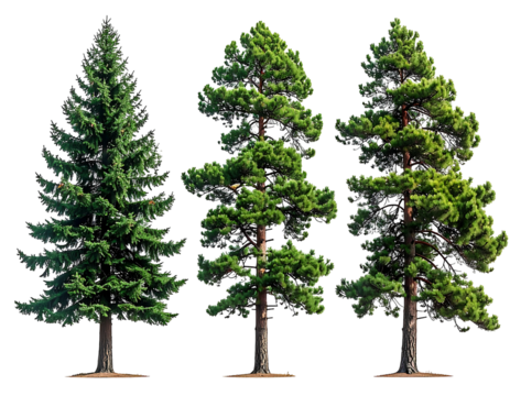Three coniferous trees, side-by-side, in a graphic illustration