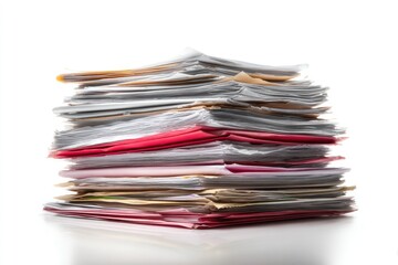 High stack of papers, various colors and textures