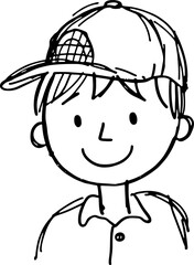 Doodle sketch vector boy with cap smiling, cheerful child design for education or lifestyle