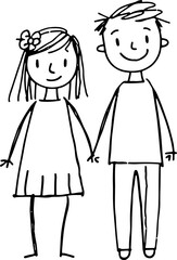 Vector doodle of boy and girl holding hands, simple childhood joy for blogs and designs