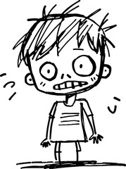 Doodle sketch vector of boy with scared face, messy hair, blushing cheeks, for emotion or psychology blogs