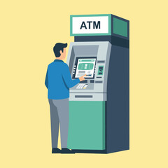 A person interacting with an automated teller machine, using the touchscreen interface to conduct a financial transaction.