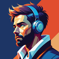 Digital Portrait: A dynamic digital portrait of a person immersed in music, wearing headphones and showcasing a vivid, colorful illustration style.
