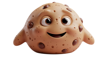 Adorable chocolate chip cookie cartoon character with a sweet smile, perfect for children's book illustrations or playful designs, bringing warmth and joy to any project