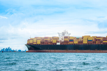 Aerial view of the freight shipping transport system cargo ship container. international transportation Export-import business, logistics, transportation industry concepts	
