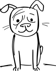 Doodle vector dog with sad face and droopy ears, emotional cartoon for family or pet themes