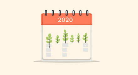 Yearly Planning and Growth: A 2020 calendar displaying a visual representation of growth with small plant, signifying progress and development.