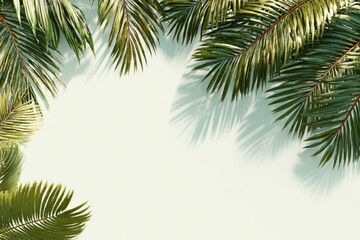 Tropical palm leaves frame a light background