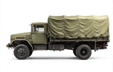 Obraz premium Olive drab military truck, side view