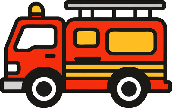 Minimalist Vector Firefighter Truck Icon with Bold Outline and Vibrant Colors Isolated 