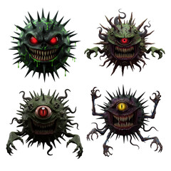 set of 3d scary pandemic virus mascot, covid , virus x