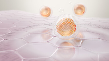Encapsulated gold serum molecule releasing active for brightening skin 3D render