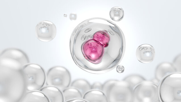 Encapsulated pink serum molecules for cosmetic ingredient technology 3D render