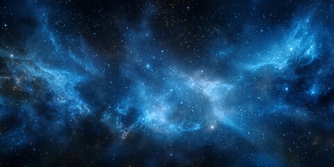 Naklejka premium Stunning Night Sky with Stars and Cosmic Clouds in Deep Blue Space Background for Astrophotography and Nature Themes