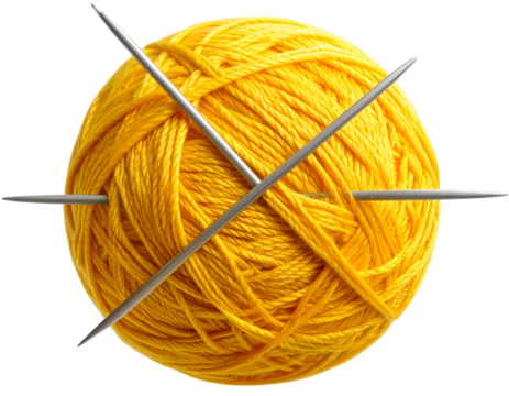 Ball of Yellow Yarn with Knitting Needles, Cozy Crafting Concept, Isolated on Transparent Background