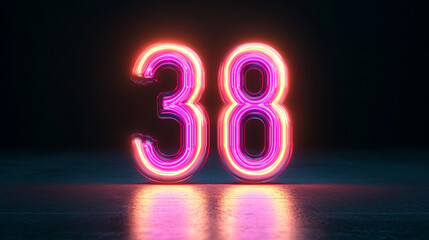 Glowing Neon Number 38 in Modern Light Design, perfect for artistic displays, digital graphics, or event decoration.