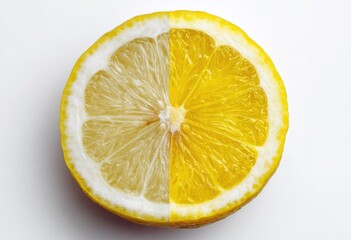 Lemon slice, halved, vibrant yellow and pale yellow