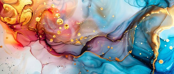 Colorful abstract fluid art with gold accents and flowing texture