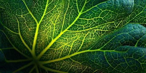 Obraz premium Close-Up of Intricate Leaf Patterns Showcasing Nature s Textures and Colors in Vibrant Green Shades for Natural Imagery