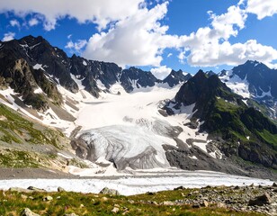 Glacier nestled in high alpine peaks