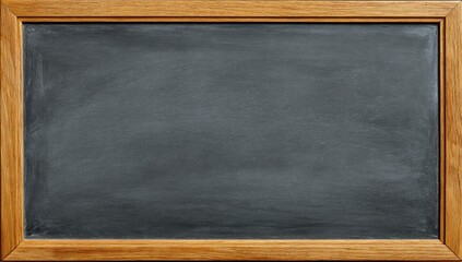 Empty dark gray slate blackboard in a light brown wooden frame
