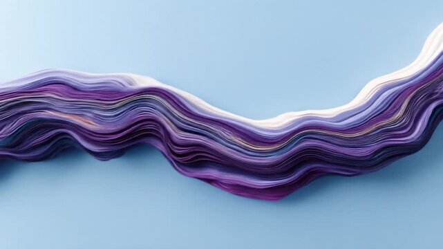 Abstract wave art on pastel blue background with purple, white, and hints of gold